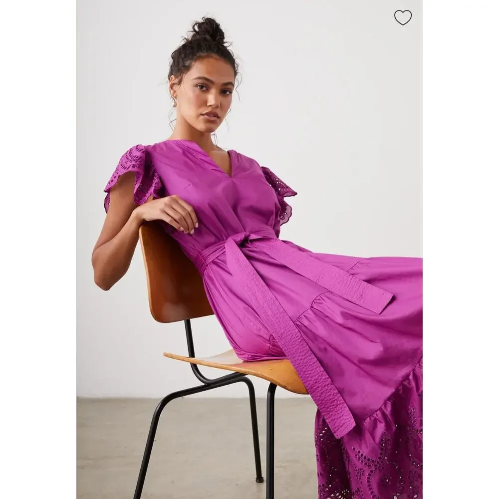 Rails Purple Magenta Berry Gia Dress Cotton Poplin Eyelet Midi Dress Size Medium